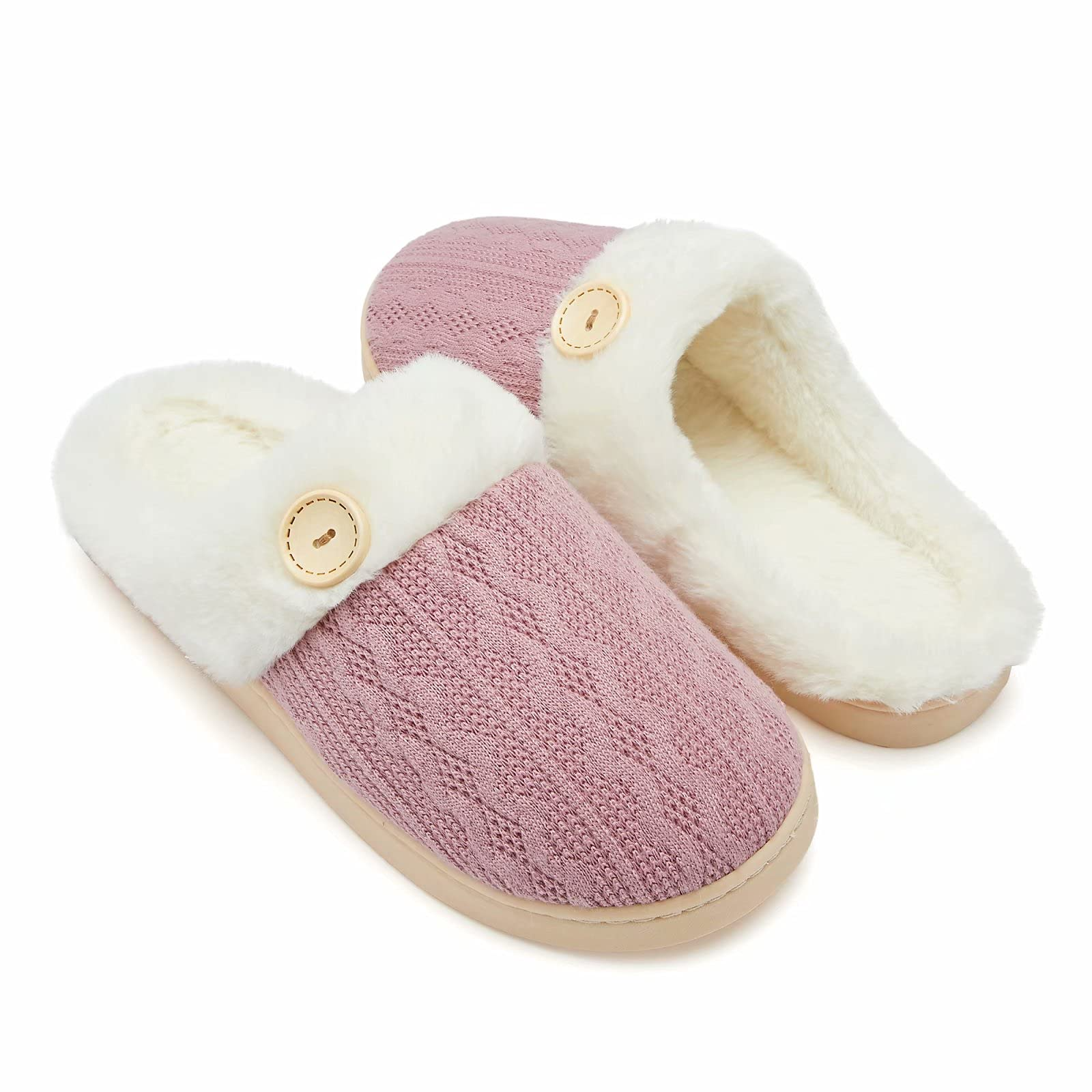 NineCiFun Women Slippers Warm Plush Memory Foam House Shoes with Fur L